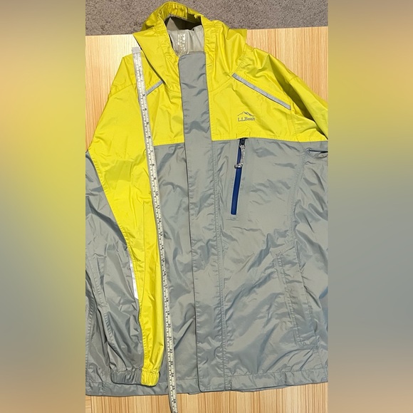 L.L. Bean Youth L Rain Jacket Gray Yellow Waterproof Reflective Outdoor Shell - Picture 12 of 16